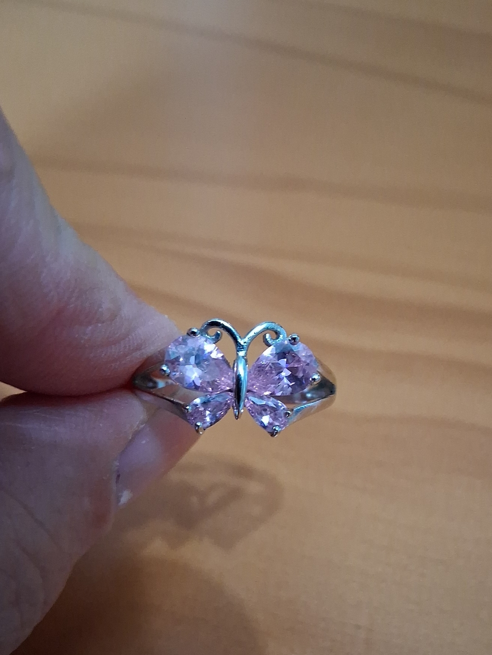 Silver Butterfly Ring with Pink Stones